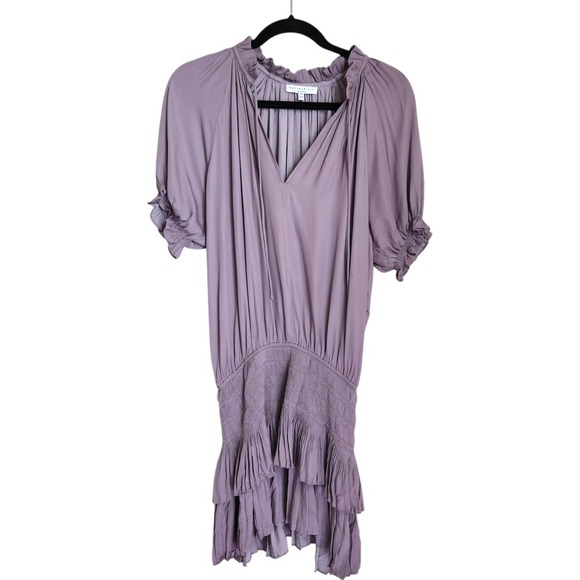 Anthropologie Current Air Mini Tiered Dress XS Smocked Drop Waist Purple Smocked - Picture 1 of 14